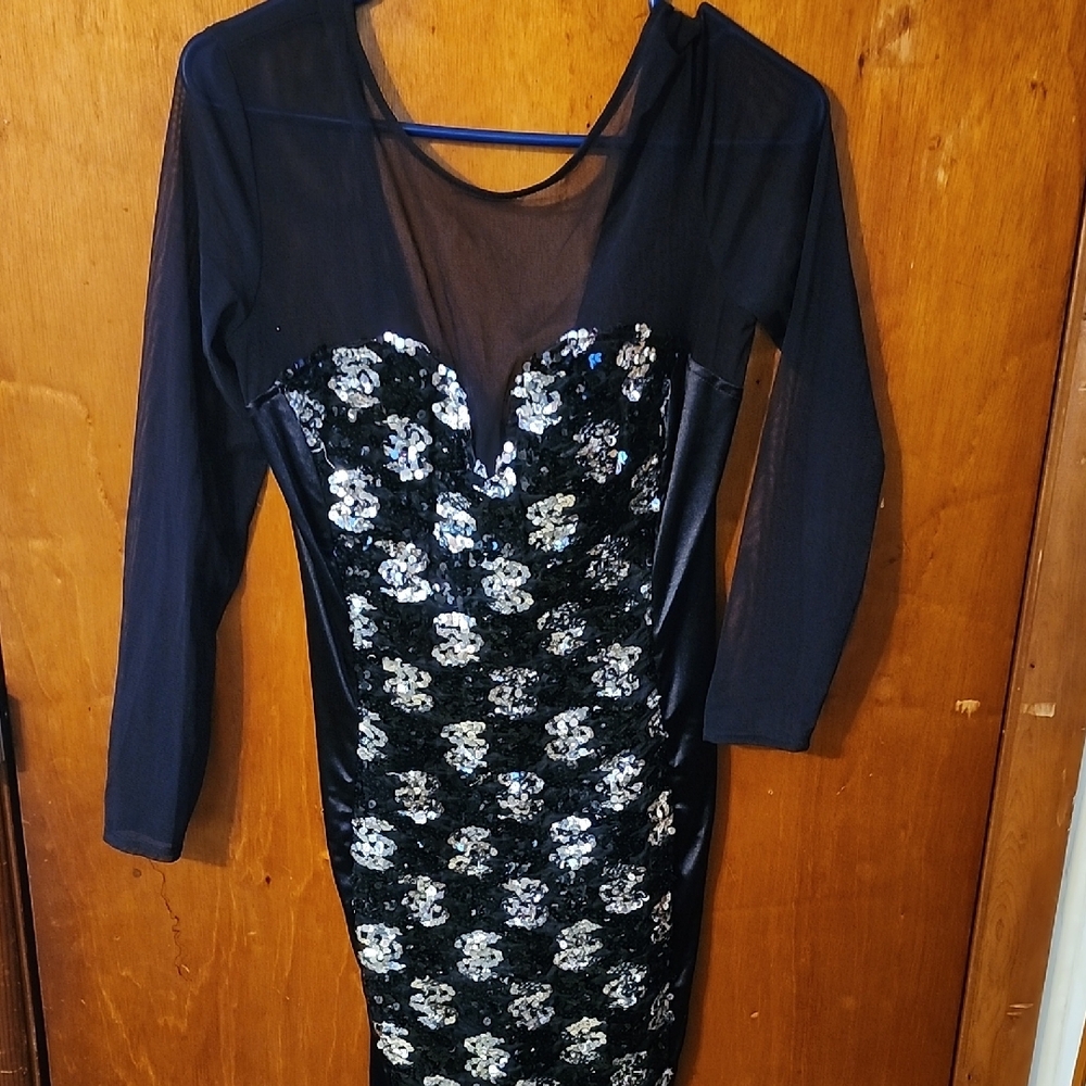 MICHI Black and Silver Sequin High Low Dress